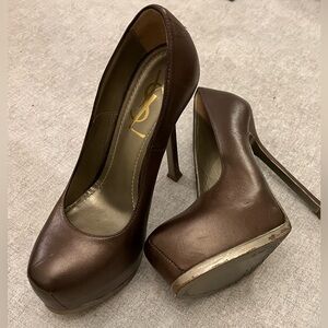 Saint Laurent Brown Leather Tribtoo Platform Pumps